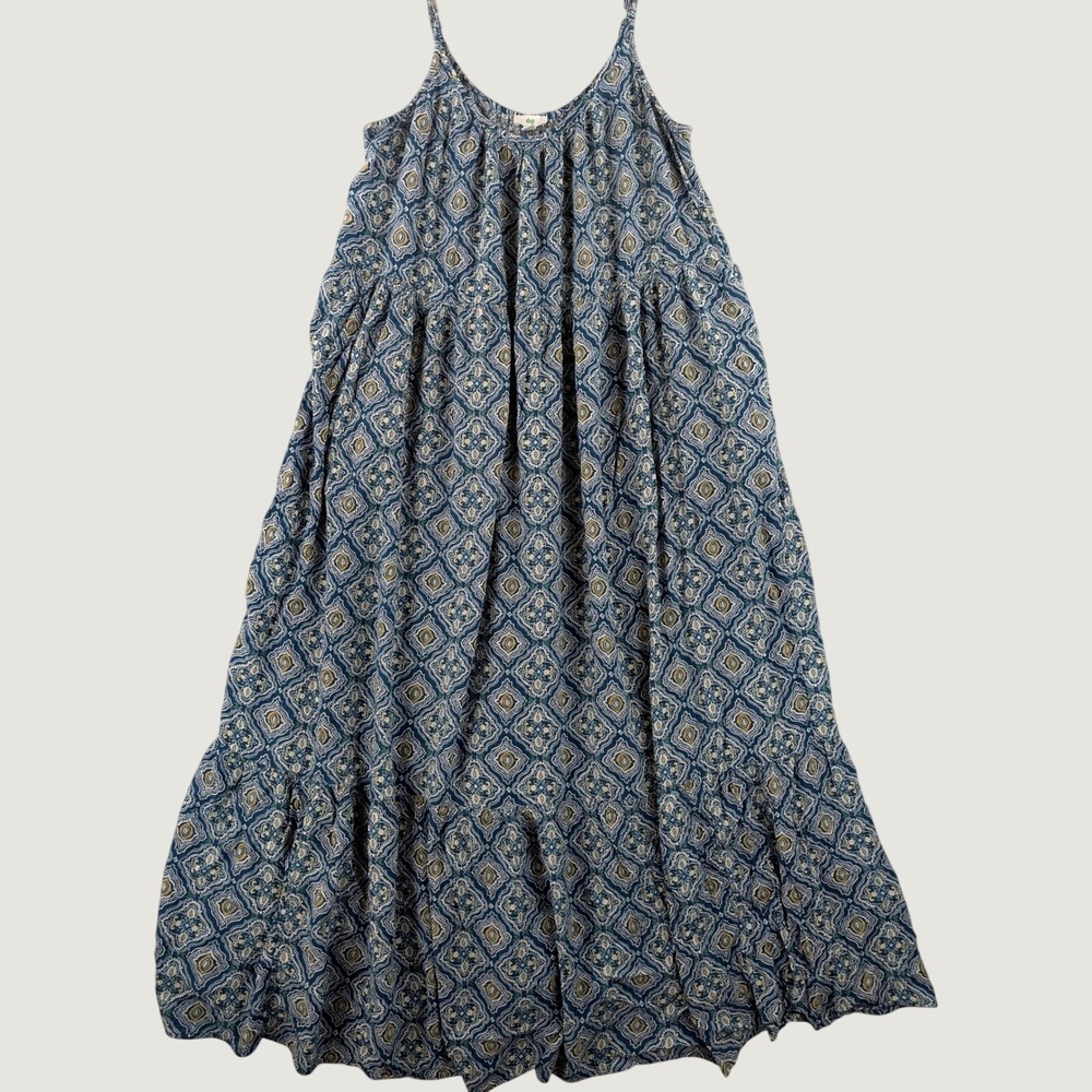Dip Womens XL Blue Medallion Print Tiered Maxi Dress Viscose Boho Pockets